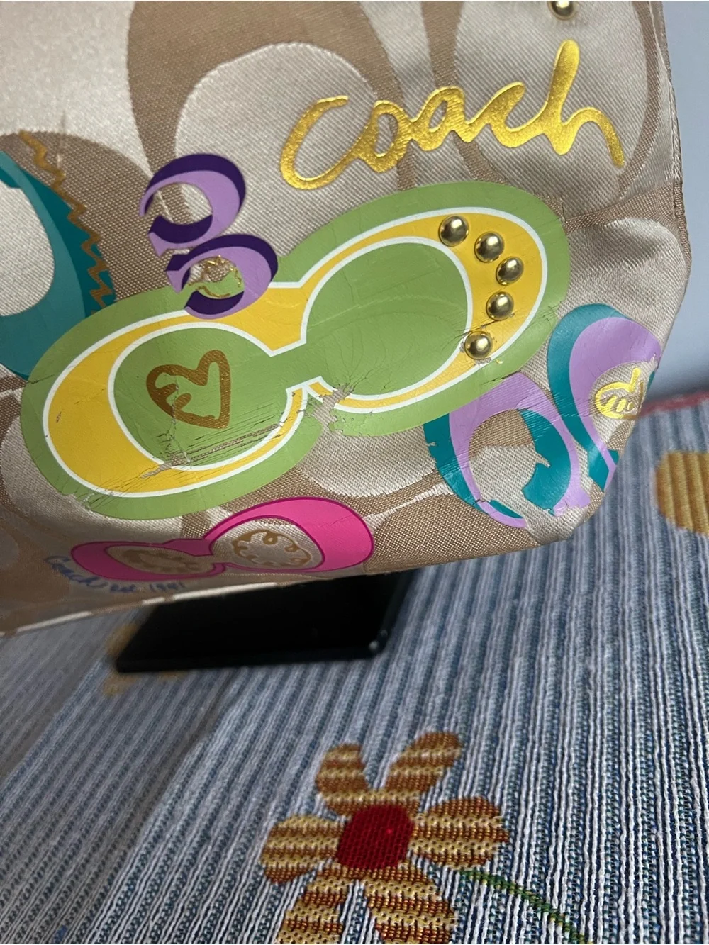 Coach 2011 Gold Signature Tote with Multicolor Graphic Accents - Picture 3 of 14